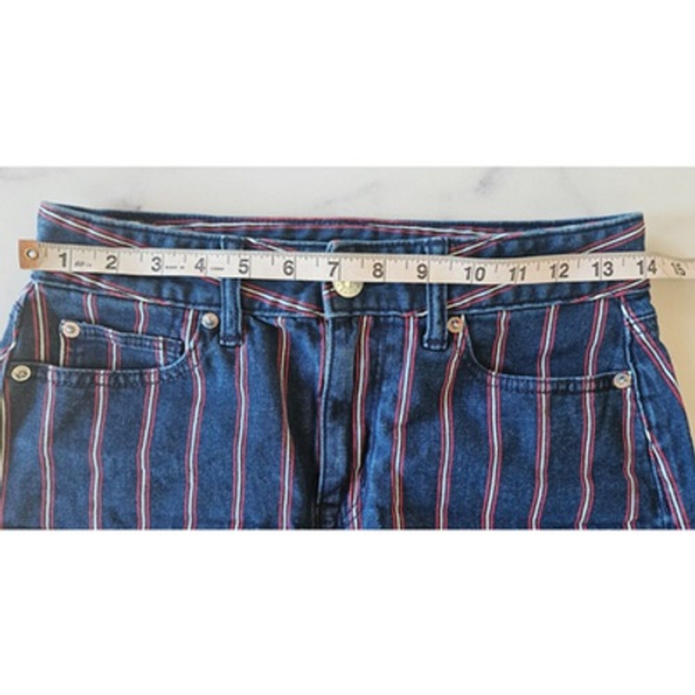 AE Striped Denim Mini Skirt 4 Navy Blue Red High Rise Beachy Nautical Preppy - Picture 6 of 8
